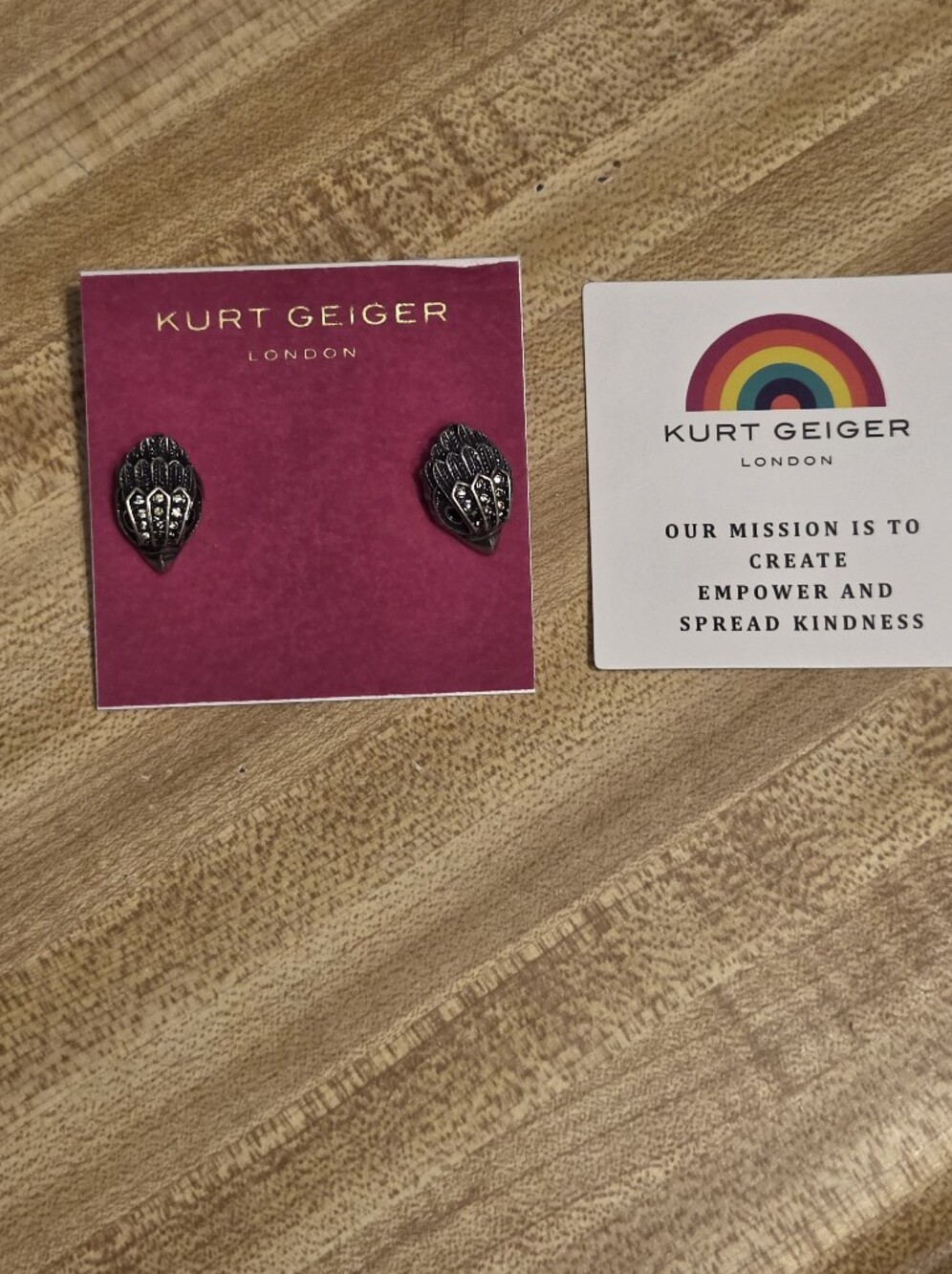 Kurt Geiger NWT Gunmetal Raven Stud Earrings W/Dustbag